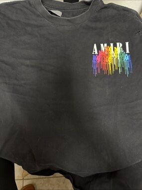 AMIRI Black Shirt Print with Rainbow Drip Logo